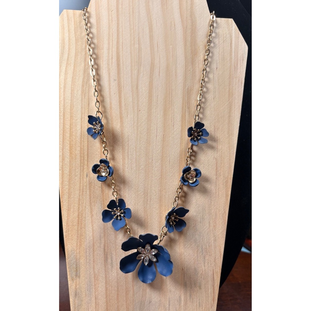 Time and Tru Floral Necklace Women OS Blue Excellent Enamel Crystal Statement